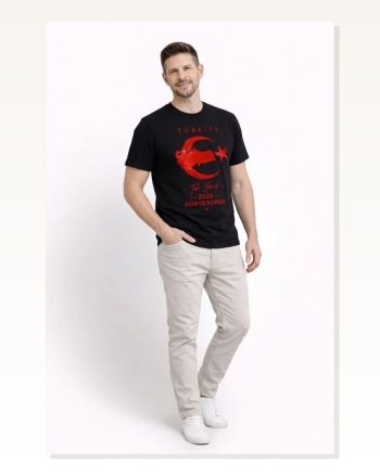 Erkek Türkiye Ay Yıldız Baskılı Taraftar Forma T-shirt Siyah