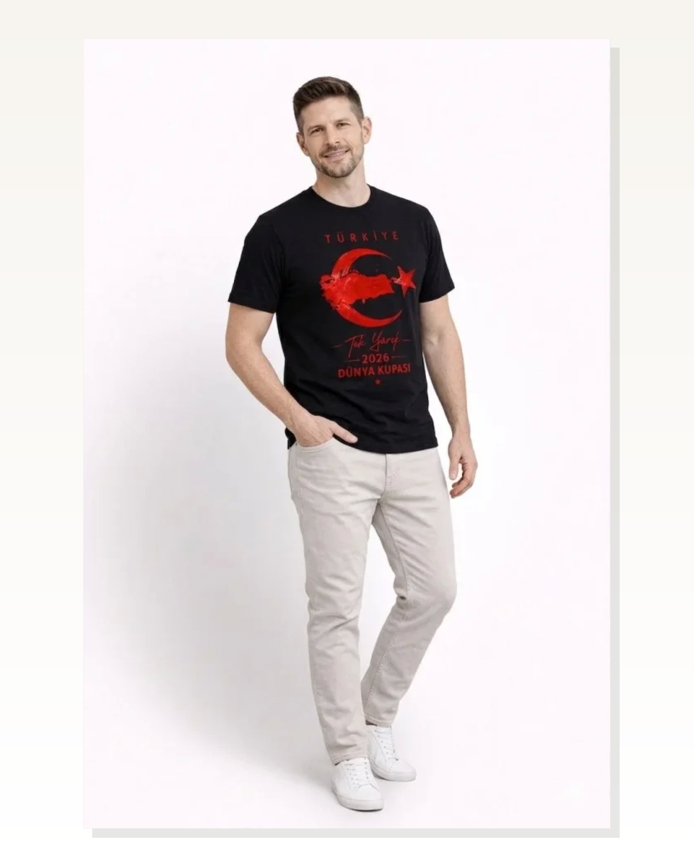 Erkek TÜRKİYE Ay Yıldız Baskılı Taraftar Forma T-Shirt - Siyah Marketplace blank