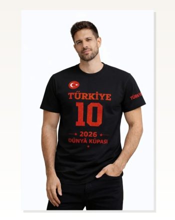 Erkek Türkiye Baskılı Tişört 2026 Dünya Kupası Taraftar Forma T-shirt Siyah