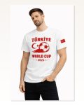 Erkek Türkiye World Cup 2026 Baskılı Tişört Futbol Temalı Forma T-shirt Beyaz