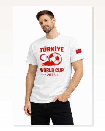 Erkek Türkiye World Cup 2026 Baskılı Tişört Futbol Temalı Forma T-shirt Beyaz
