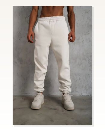 Erkek Modern Stil Beyaz Üç İplik Alt Eşofman Lastikli