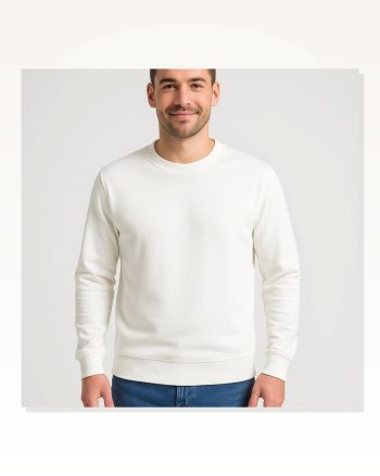 Erkek Günlük Stil Beyaz Üç İplik Düz Bisiklet Yaka Sweatshirt