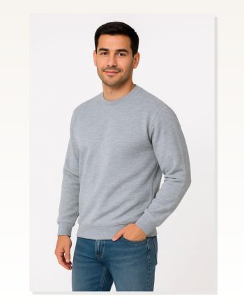 Erkek Günlük Stil Gri Üç İplik Düz Bisiklet Yaka Sweatshirt