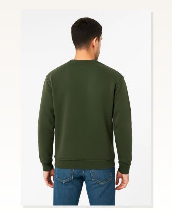 Erkek Günlük Stil Haki Üç İplik Düz Bisiklet Yaka Sweatshirt