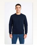 Erkek Günlük Stil Lacivert Üç İplik Düz Bisiklet Yaka Sweatshirt