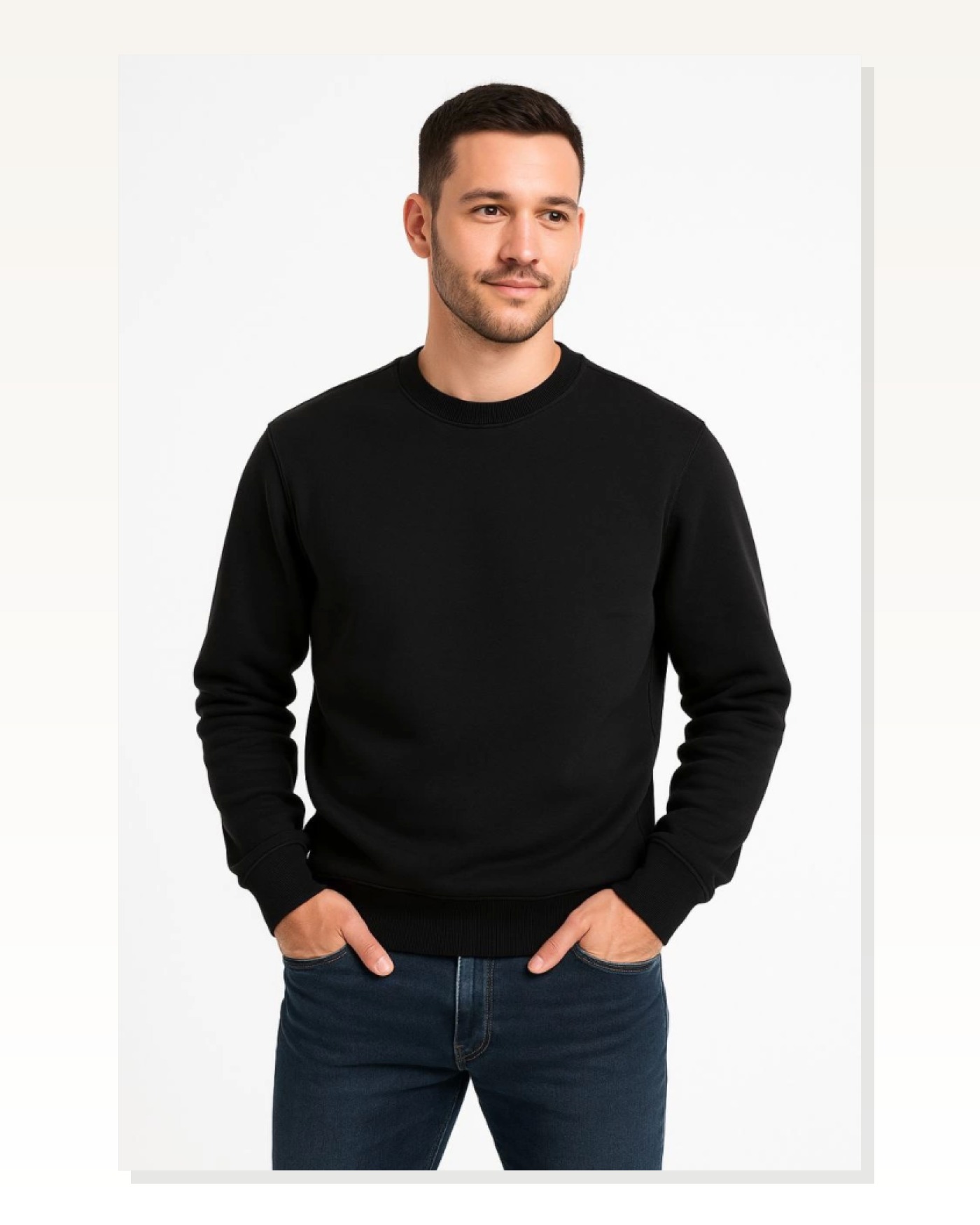 Erkek Günlük Stil Siyah Üç İplik Düz Bisiklet Yaka Sweatshirt Marketplace blank