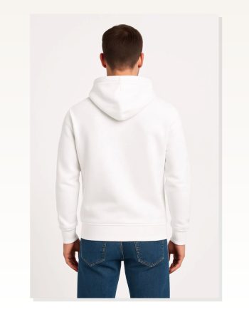 Erkek Sokak Stili Beyaz Üç İplik Kapüşonlu Kanguru Cepli Hoodie Sweatshirt