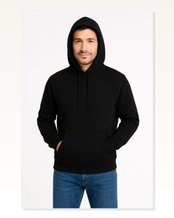 Erkek Sokak Stili Siyah Üç İplik Kapüşonlu Kanguru Cepli Hoodie Sweatshirt