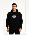 Erkek Arka Baskılı Sokak Stili Siyah Üç İplik Kapüşonlu Ön ve Hoodie Sweatshirt