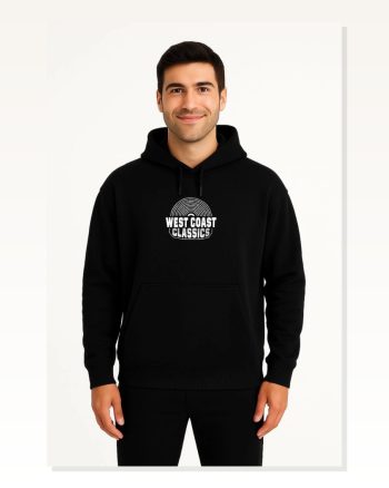 Erkek Arka Baskılı Sokak Stili Siyah Üç İplik Kapüşonlu Ön ve Hoodie Sweatshirt
