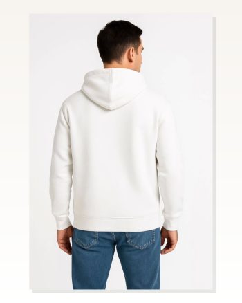 Erkek Sokak Stili Beyaz Üç İplik Kapüşonlu Tam Fermuarlı Kanguru Çepli Hoodie Sweatshirt