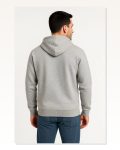 Erkek Sokak Stili Gri Üç İplik Kapüşonlu Tam Fermuarlı Kanguru Çepli Hoodie Sweatshirt