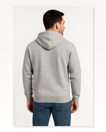 Erkek Sokak Stili Gri Üç İplik Kapüşonlu Tam Fermuarlı Kanguru Çepli Hoodie Sweatshirt