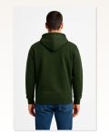 Erkek Sokak Stili Haki Üç İplik Kapüşonlu Tam Fermuarlı Kanguru Çepli Hoodie Sweatshirt