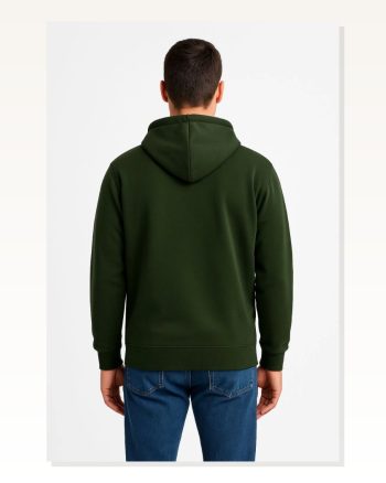 Erkek Sokak Stili Haki Üç İplik Kapüşonlu Tam Fermuarlı Kanguru Çepli Hoodie Sweatshirt