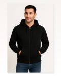 Erkek Sokak Stili Siyah Üç İplik Kapüşonlu Tam Fermuarlı Kanguru Çepli Hoodie Sweatshirt Marketplace