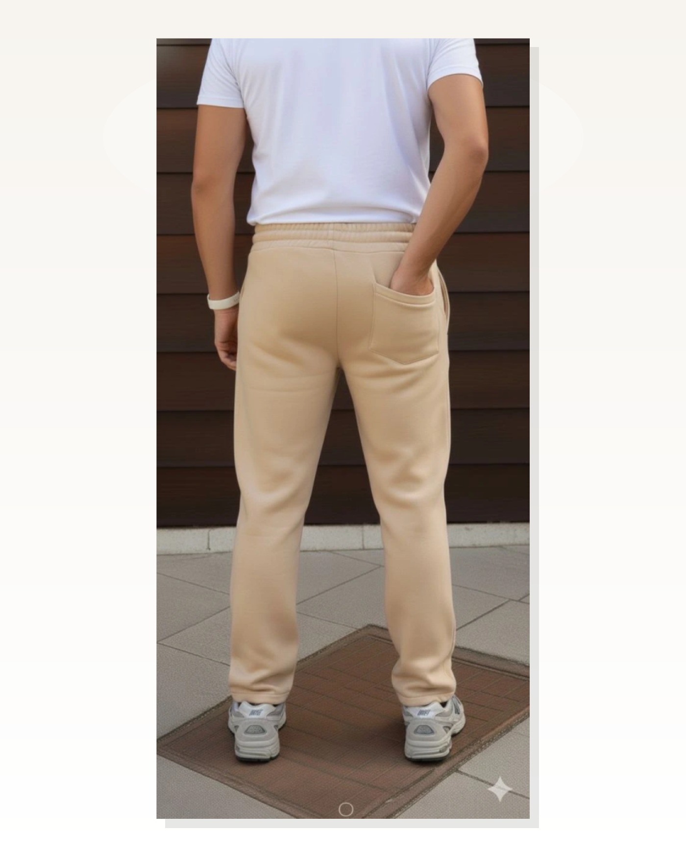 Erkek Rahat Kullanım Bej Üç İplik Kışlık Pamuklu Ovarsize Bağcıklı Düz Paça Cepli Spor Rahat Model Eşofman Altı Marketplace blank