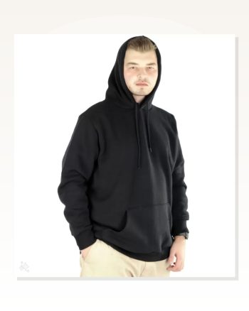 Erkek Basic Dokulu Günlük Stil Kömür Siyahı Kapüşonlu Hoodie Sweatshirt