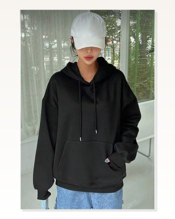 Erkek Basic Dokulu Günlük Stil Gece Siyahı Kapüşonlu Hoodie Sweatshirt