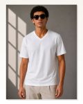 Erkek V Yaka Basic Tişört Kısa Kol Yazlık Regular Fit T-Shirt – Beyaz Marketplace