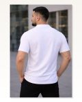 Erkek Waffle Kumaş Beyaz Kısa Kollu Düğmeli Açık Yaka Regular Fit Gömlek