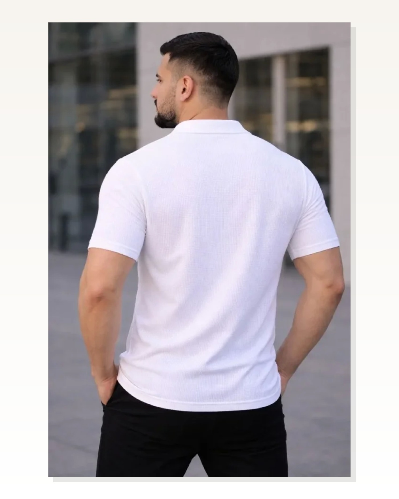 Waffle Kumaş Erkek Günlük Şıklık Beyaz Kısa Kollu Düğmeli Açık Yaka Regular Fit Gömlek Marketplace blank
