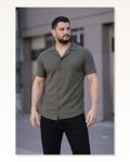 Erkek Waffle Kumaş Haki Kısa Kollu Düğmeli Açık Yaka Regular Fit Gömlek