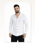 Erkek Waffle Kumaş Beyaz Uzun Kollu Düğmeli Açık Yaka Regular Fit Gömlek