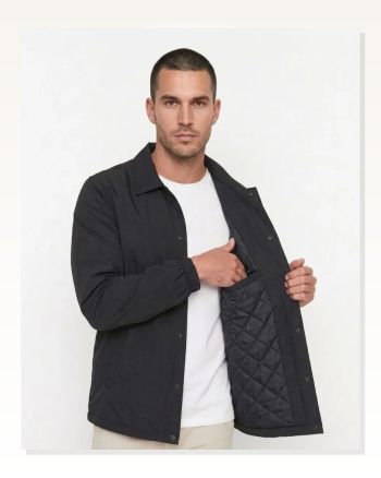 Erkek Modern Stil Siyah Yağmur İtici İç Astarlı Çıtçıtlı Cepli Dış Mevsimlik Mont