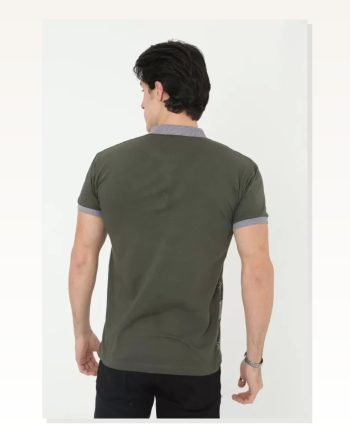Erkek Baskı Detaylı Fit Duruş Grafik Haki Yeşil Slim Pamuklu Tişört