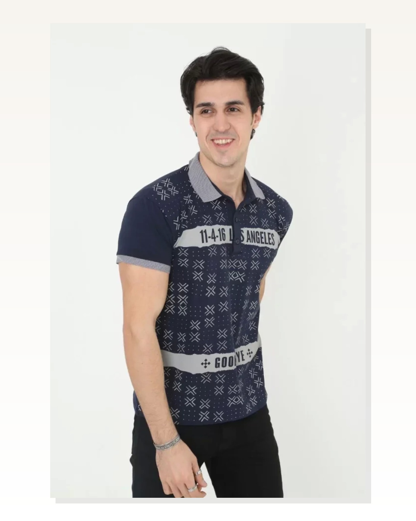 Baskı Detaylı Erkek Fit Duruş Grafik Lacivert Slim Fit Pamuklu Tişört Marketplace blank
