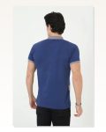 Baskı Detaylı Erkek Fit Duruş Grafik Mavi Slim Fit Pamuklu Tişört Marketplace