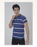 Erkek Fit Duruş İnce Çizgili Deniz Mavisi Yakalı Slim Fit Dokuma Tişört Marketplace