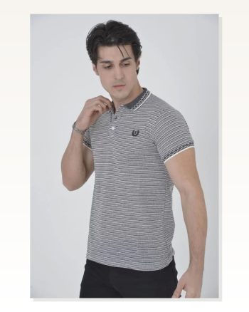 Erkek Fit Duruş Düğmeli Polo Yaka Optik Beyaz Slim Dokuma Tişört