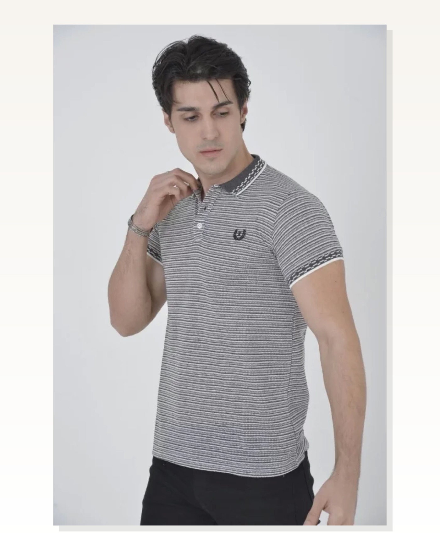 Erkek Fit Duruş Düğmeli Polo Yaka Optik Beyaz Slim Fit Dokuma Tişört Marketplace blank