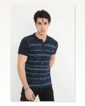 Erkek Yakalı Slim Fit Pike Çizgili T-shirt Lacivert