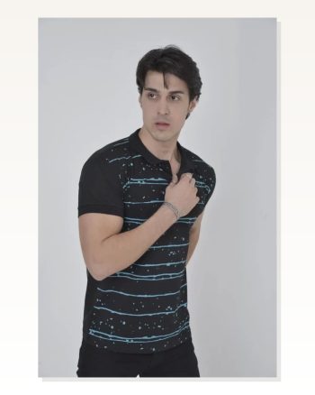 Erkek Fit Duruş Siyah Çizgili Slim Pike Dokuma Polo Yaka Tişört