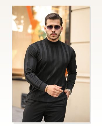 Erkek Yarım Balıkçı Yaka Kabartma Desenli Triko