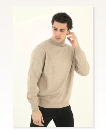 Erkek Yarım Balıkçı Yaka Bej Fitilli Triko Kazak
