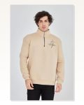Tipografik Baskılı Erkek Günlük Stil Bej Tonlu Yarım Fermuarlı Sweatshirt Marketplace