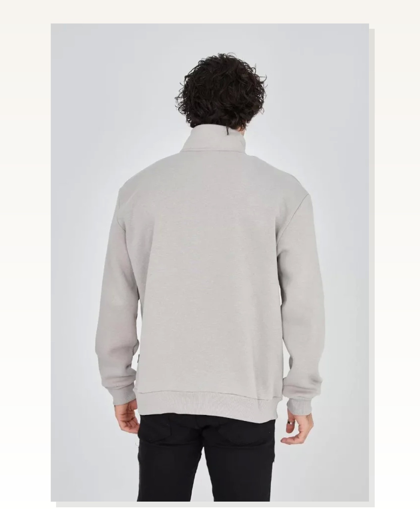 Baskılı Erkek Günlük Stil Boyalı Efektli Gri Yarım Fermuarlı Sweatshirt Marketplace blank