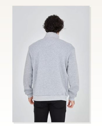 Erkek Grafik Baskılı Günlük Stil Antrasit Gri Yarım Fermuarlı Sweatshirt