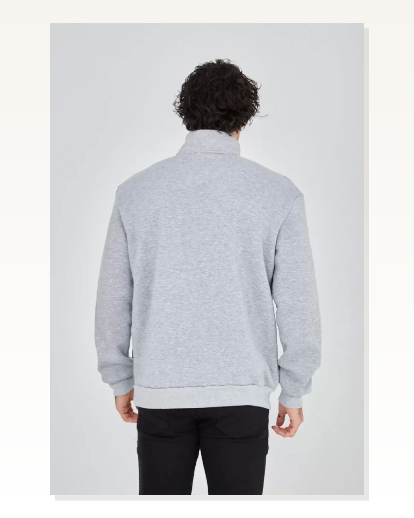 Grafik Baskılı Erkek Günlük Stil Antrasit Gri Yarım Fermuarlı Sweatshirt Marketplace blank