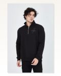 Erkek Baskılı Günlük Stil Siyah Yarım Fermuarlı Sweatshirt
