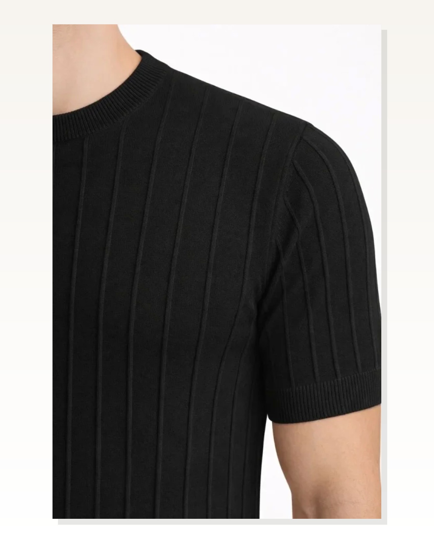 Erkek Günlük Stil Siyah Yazlık Fitilli Kısa Kol Bisiklet Yaka Tişört Triko Tişört Marketplace blank
