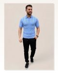 Erkek Yazlık Triko Dokuma Tişört Kısa Kol Polo Yaka T-shirt Bebek Mavisi
