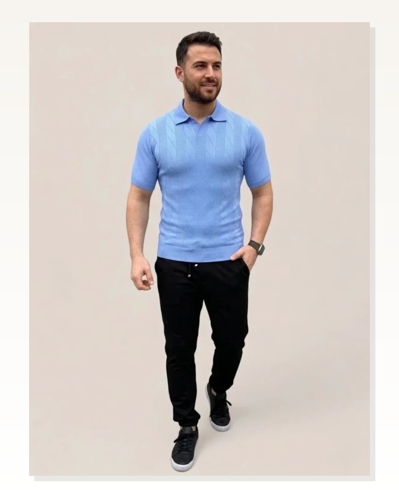 Erkek Yazlık Triko Dokuma Tişört Kısa Kol Polo Yaka T-Shirt - Bebek Mavisi Marketplace blank
