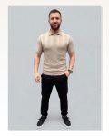 Erkek Yazlık Triko Dokuma Tişört Kısa Kol Polo Yaka T-shirt Bej