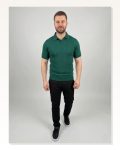 Erkek Günlük Stil Koyu Yeşil Yazlık Triko Dokuma Kısa Kol Polo Yaka Tişört